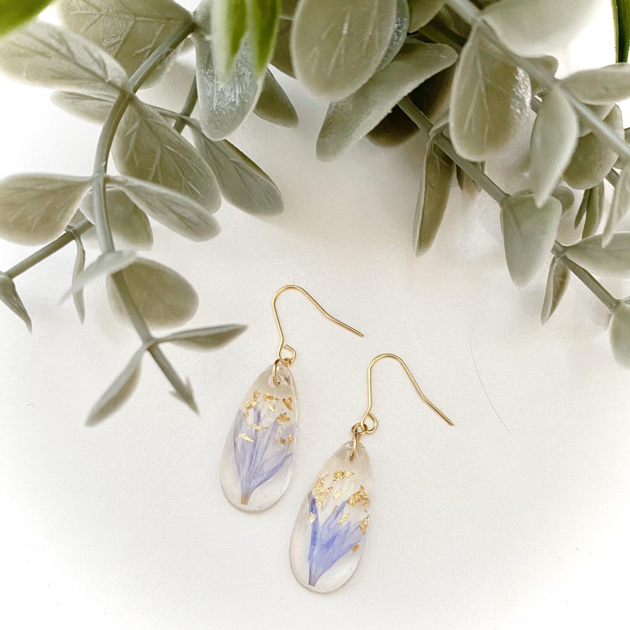 Resin Earrings, Real Pressed Dried Flowers Earrings/ Water Drop Resin Earrings